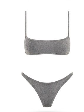 New Triangl Minimal  - SILVER SPARKLE CROP BIKINI SET